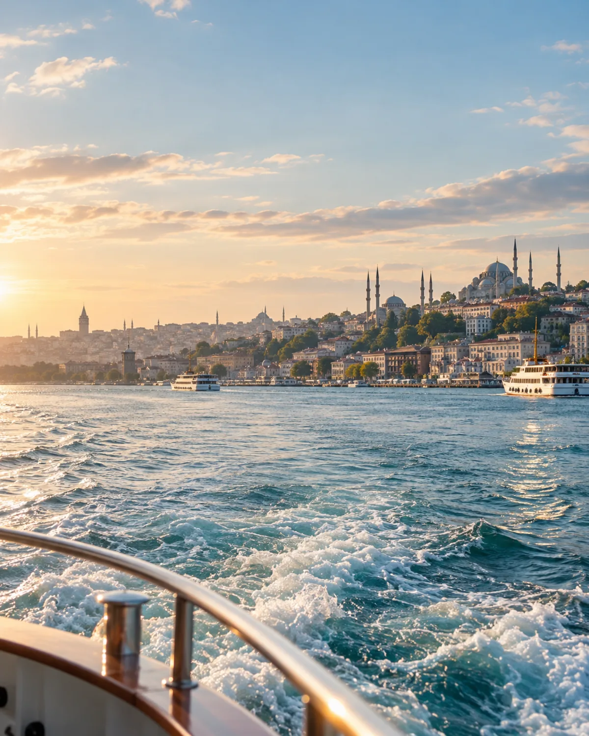 Istanbul waterfront and Bosphorus skyline in soft morning light